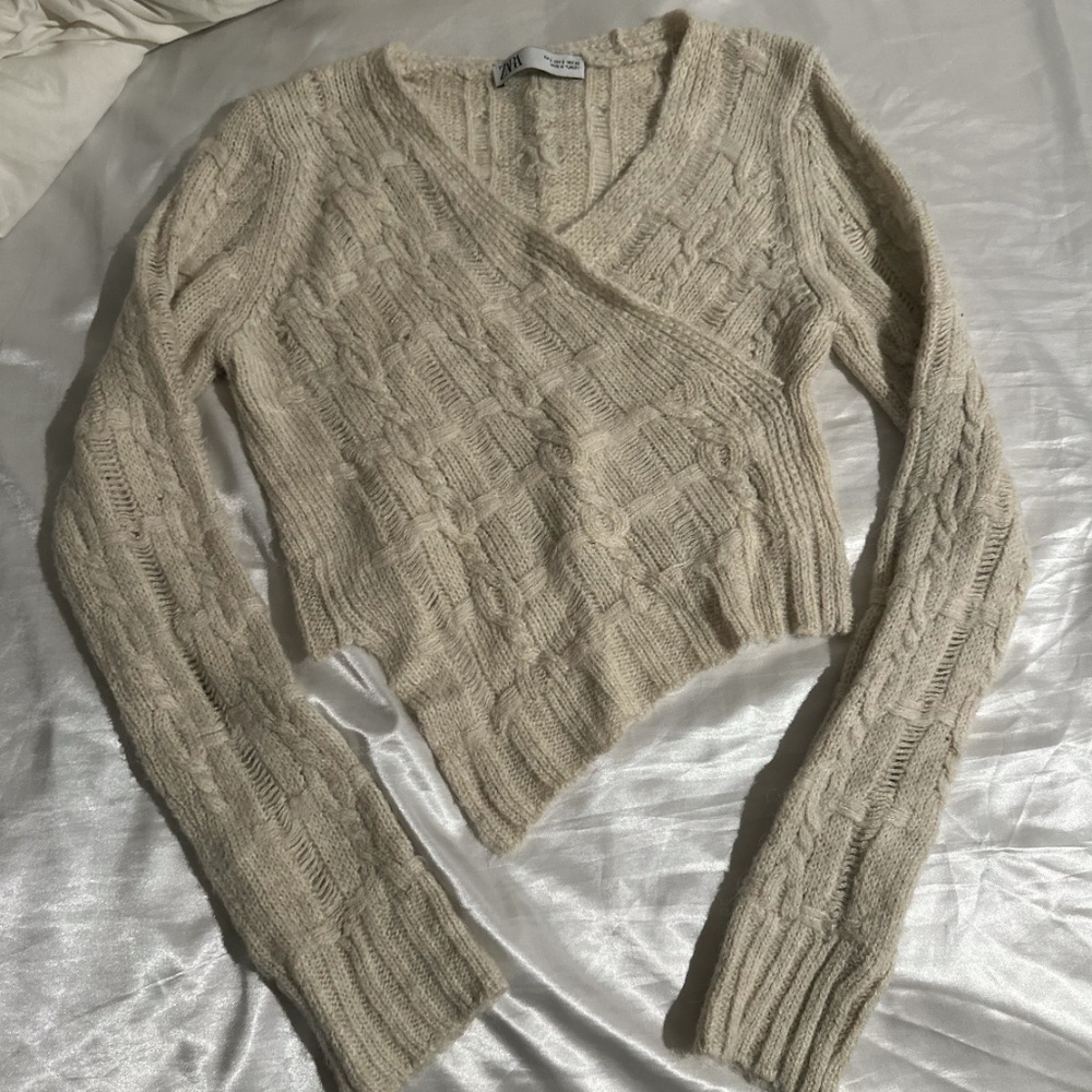 zara asymmetric cropped knit sweater